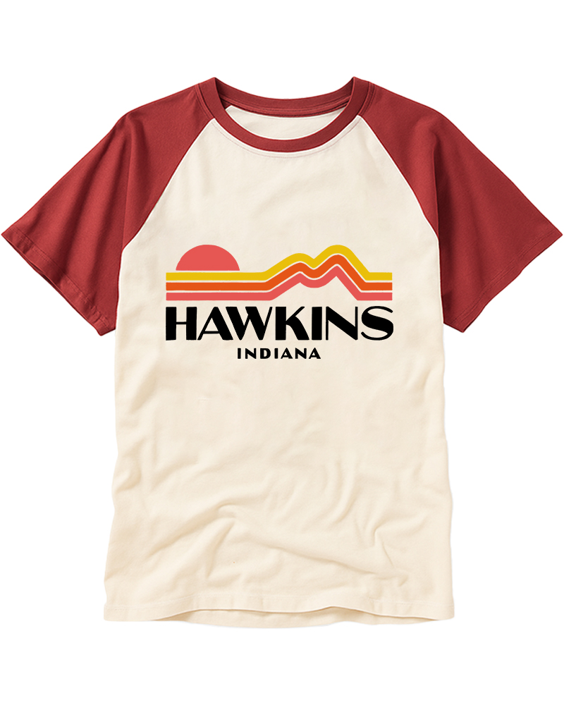 TheRetroTee Retro Stranger Things Hawkins Indiana Raglan Baseball T-Shirt