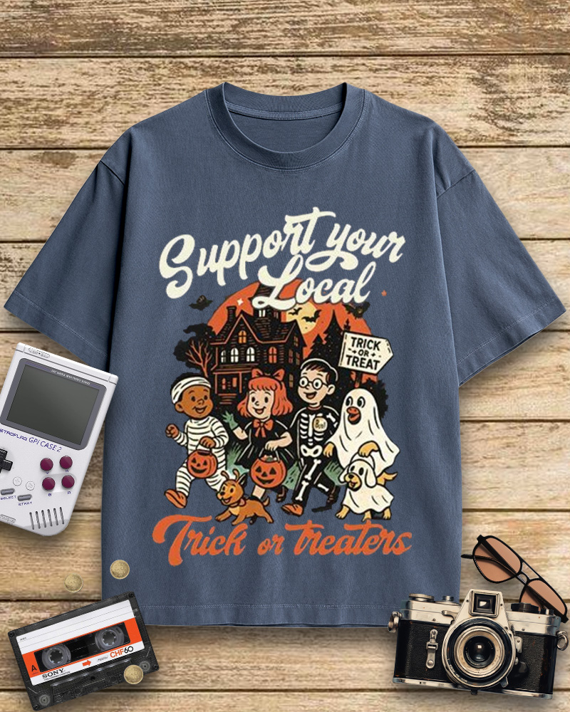 TheRetroTee Support Your Local Trick or Treaters 1960s Cotton T-Shirt