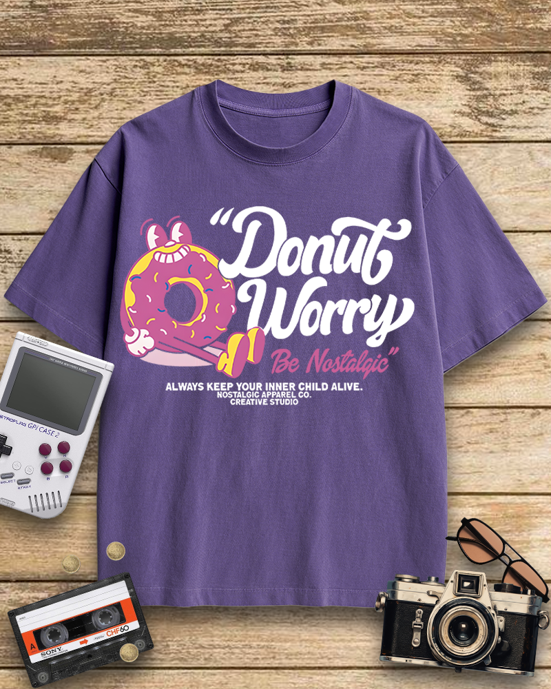 TheRetroTee Donut Worry 1990s Cotton T-Shirt