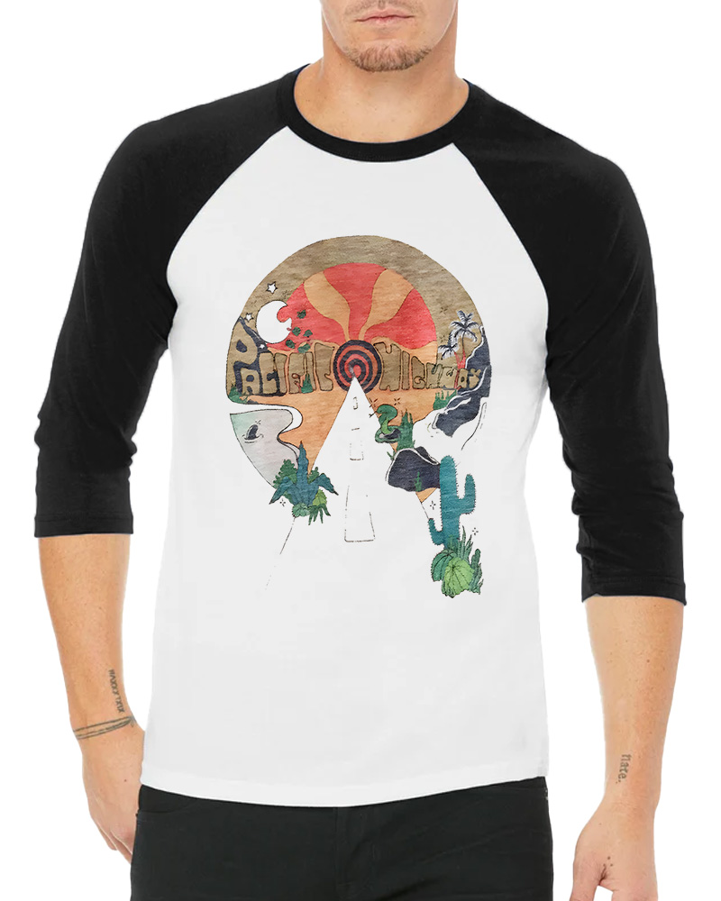 TheRetroTee Open Road Pacific Highway 1970s Long Sleeve Raglan T-Shirt