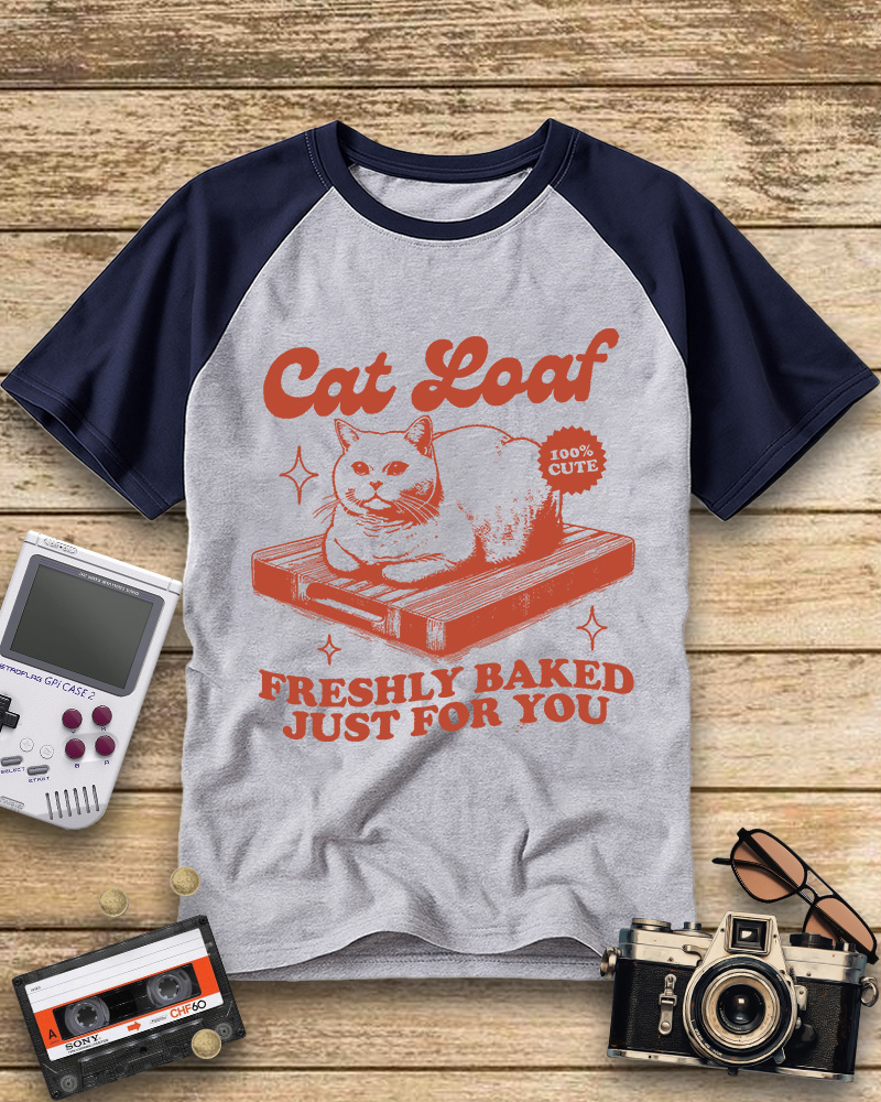 TheRetroTee Cat Loaf 2010s Raglan Baseball T-Shirt