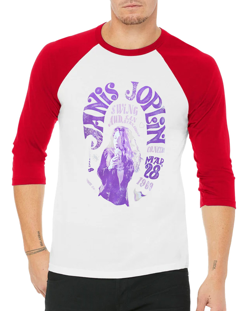 TheRetroTee JANIS JOPLIN - Swing Aud 1970s Long Sleeve Raglan T-Shirt