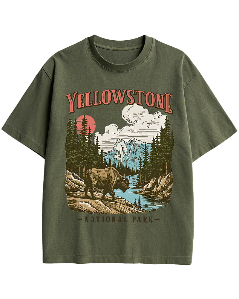 TheRetroTee Yellowstone National Park Pin-Up Cotton T-Shirt