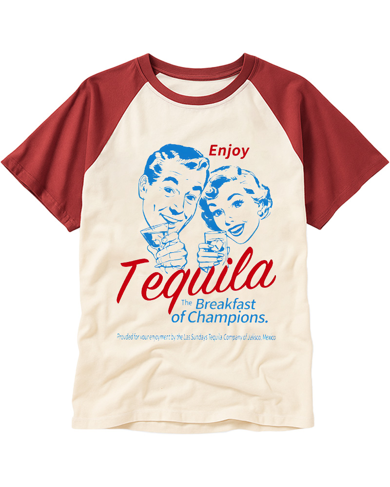 TheRetroTee Enjoy Tequila The Breakfast Of Champions 1950s Raglan Baseball T-Shirt