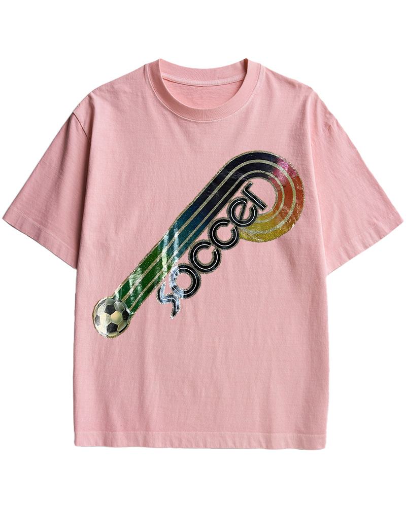 TheRetroTee 70s-80s Rainbow Glitter Soccer Iron Cotton T-Shirt