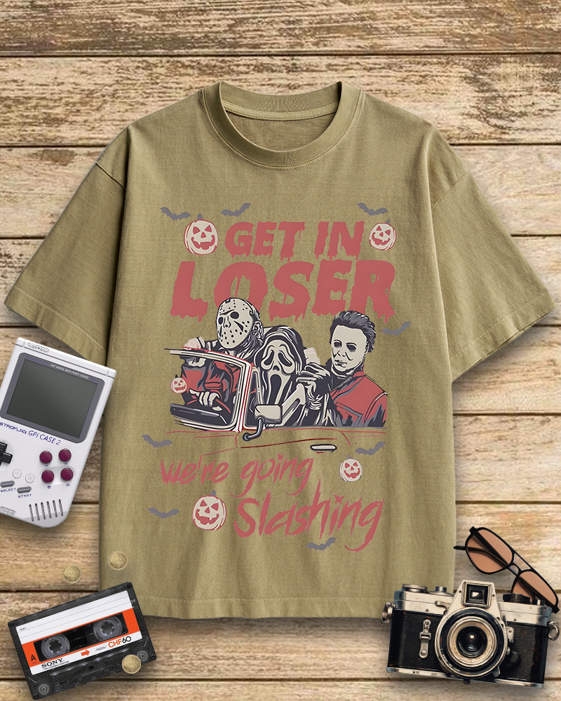 TheRetroTee Get In Loser We're Going Slashing 1980s Cotton T-Shirt