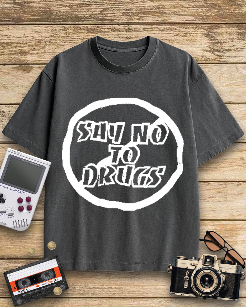 TheRetroTee Blue Say No to Drugs 1990s Cotton T-Shirt