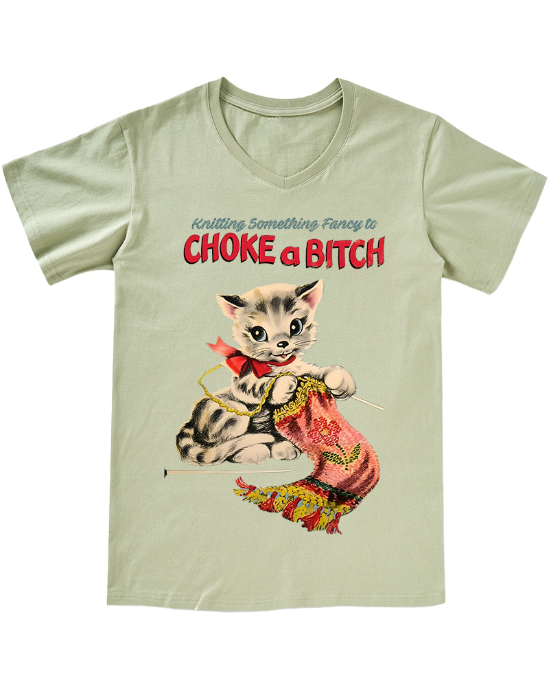 TheRetroTee Knitting Something Fancy to Choke a Bitch 1950s V-neck T-Shirt