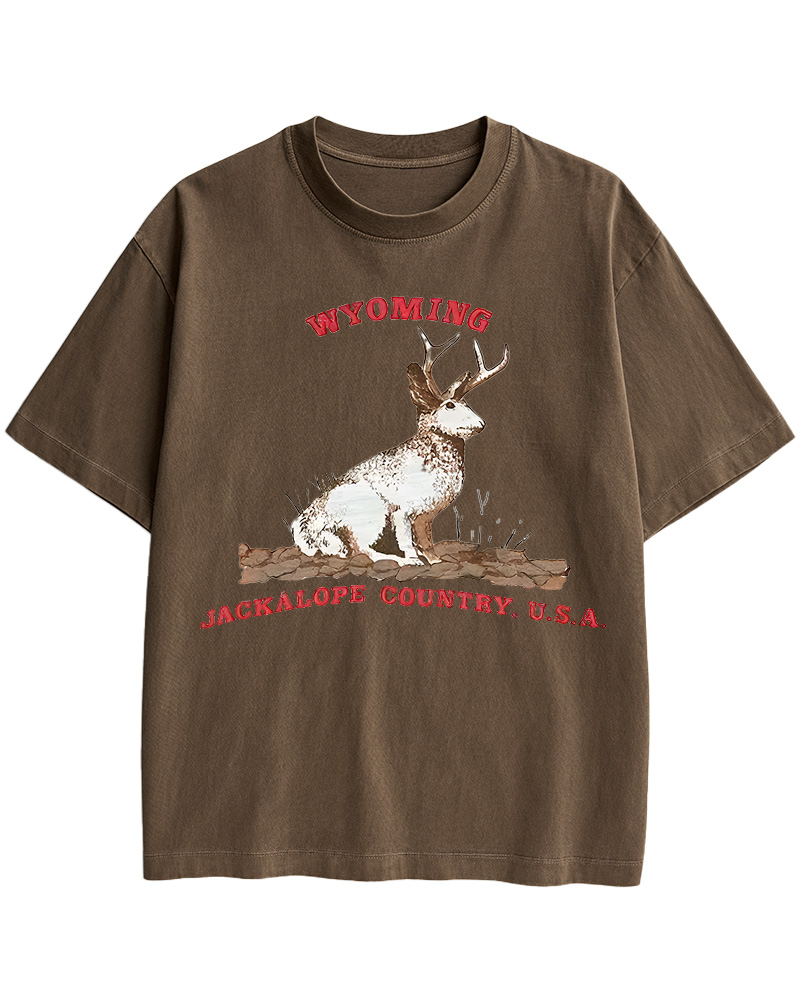 TheRetroTee 60's Vintage Wyoming Jackalope Country Cotton T-Shirt