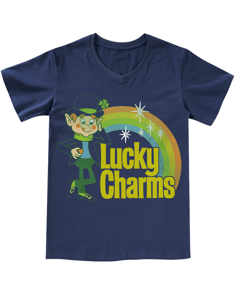 TheRetroTee Lucky Charms Retro Rainbow 1990s V-neck T-Shirt