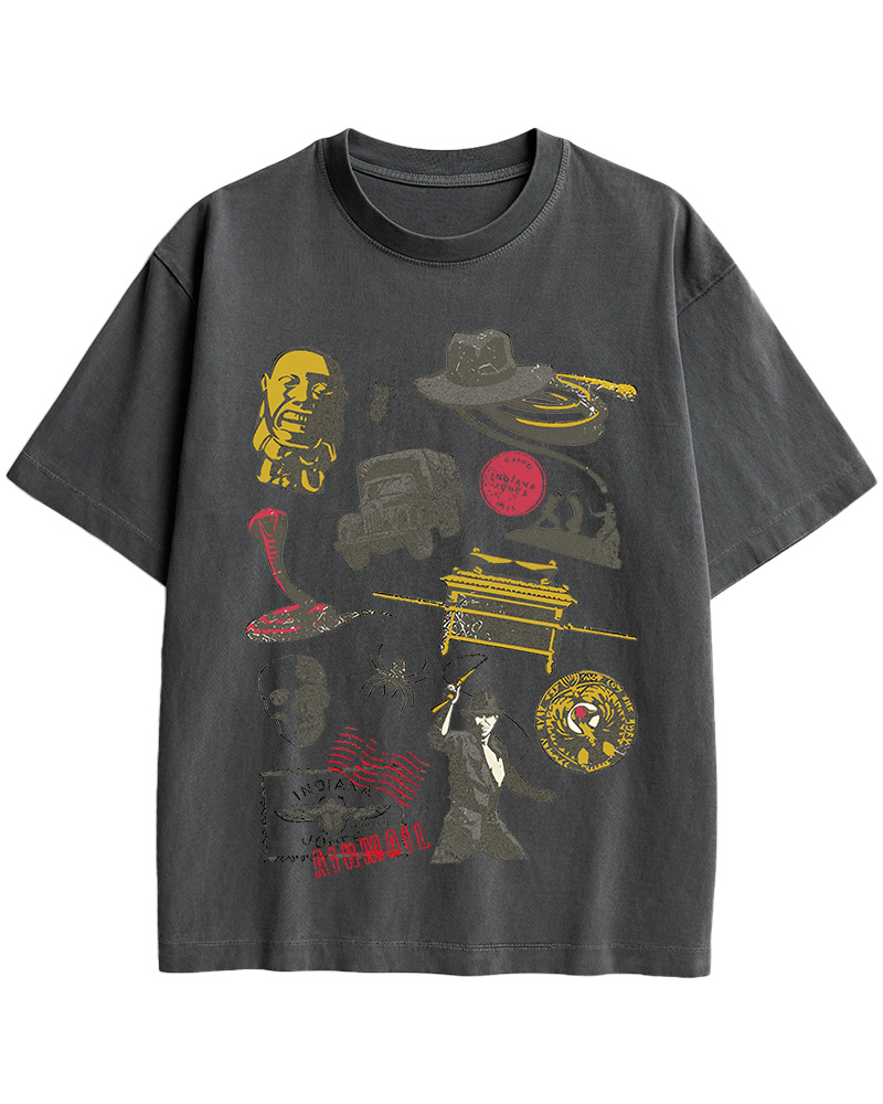 TheRetroTee Indiana Jones Adventure Collage 1980s Cotton T-Shirt