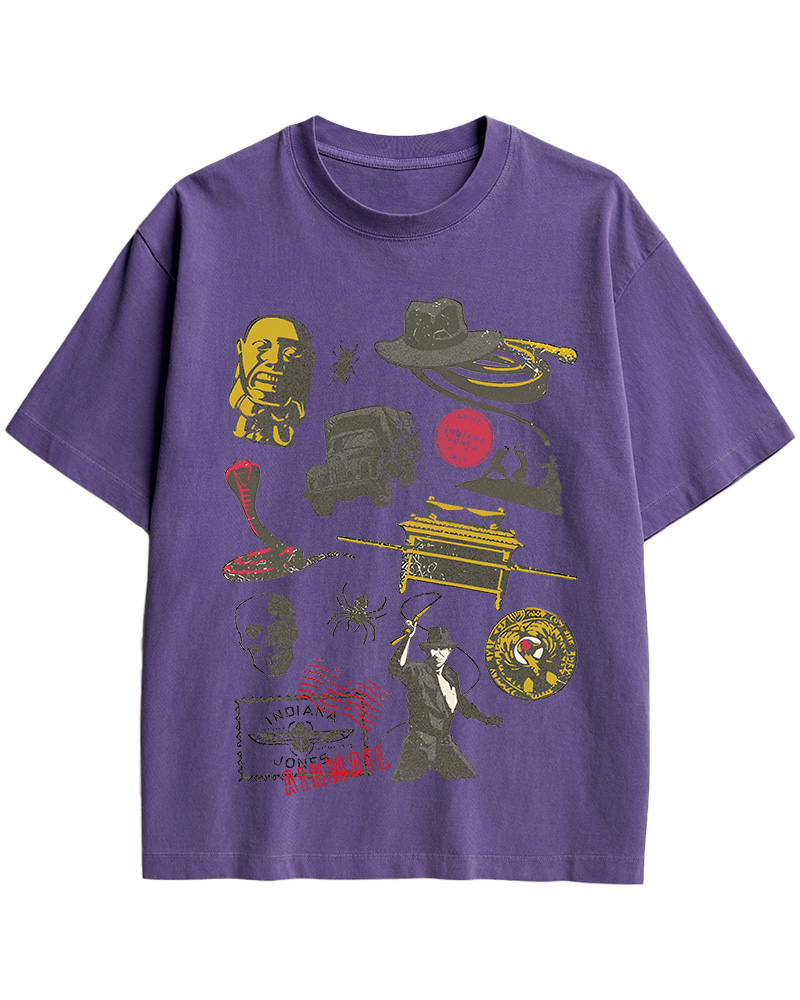 TheRetroTee Indiana Jones Adventure Collage 1980s Cotton T-Shirt