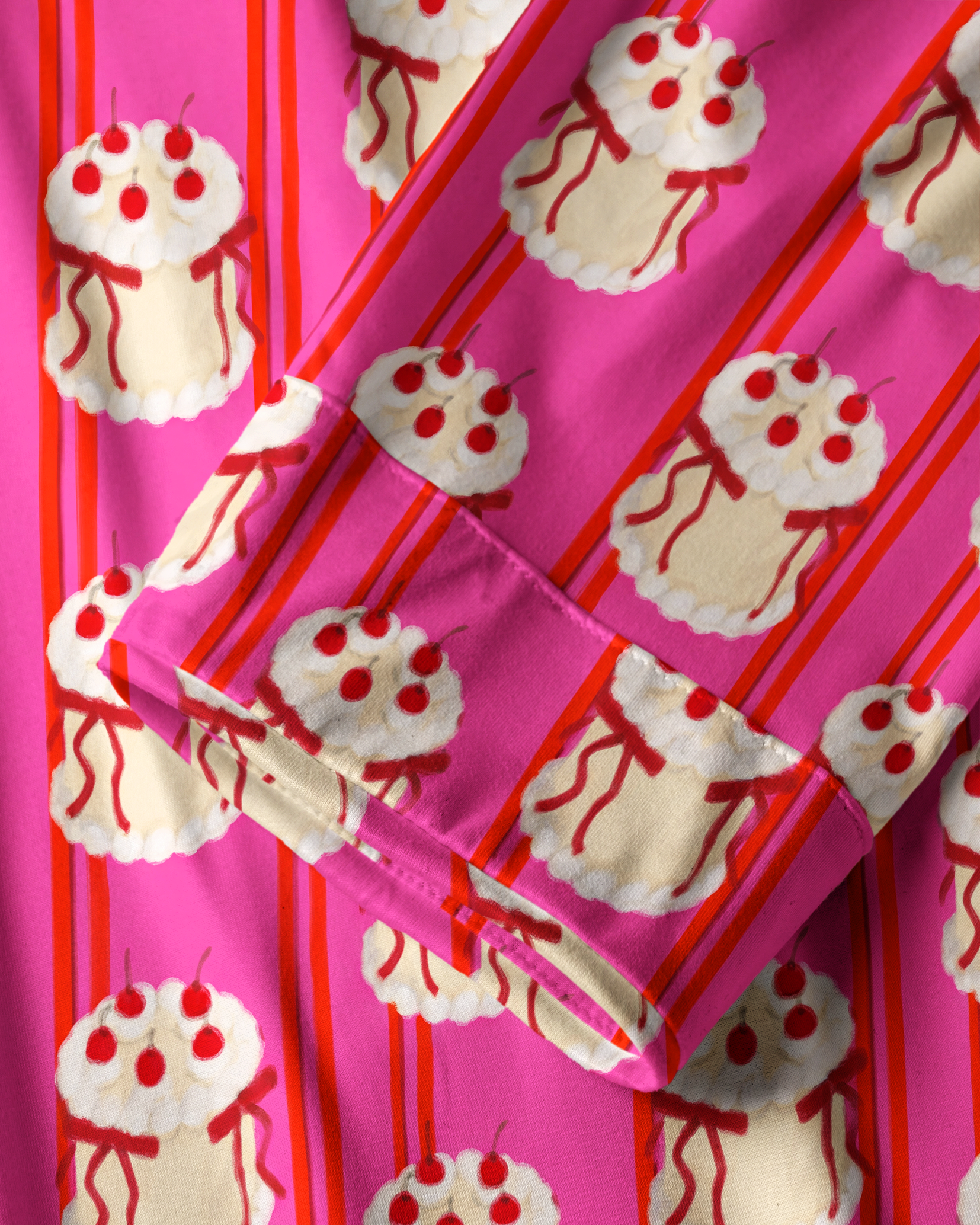 TheRetroTee Cherry Cake Stripe Vintage Pajama Set