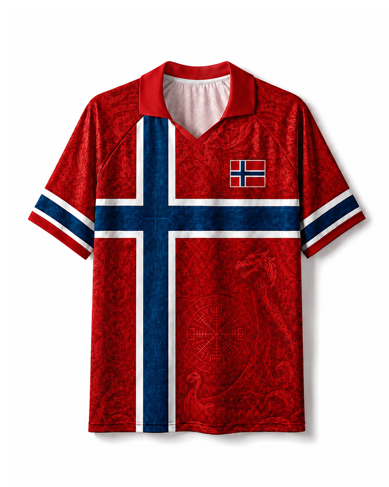 TheRetroTee Norway Viking Cross Heritage Collar Soccer Jersey