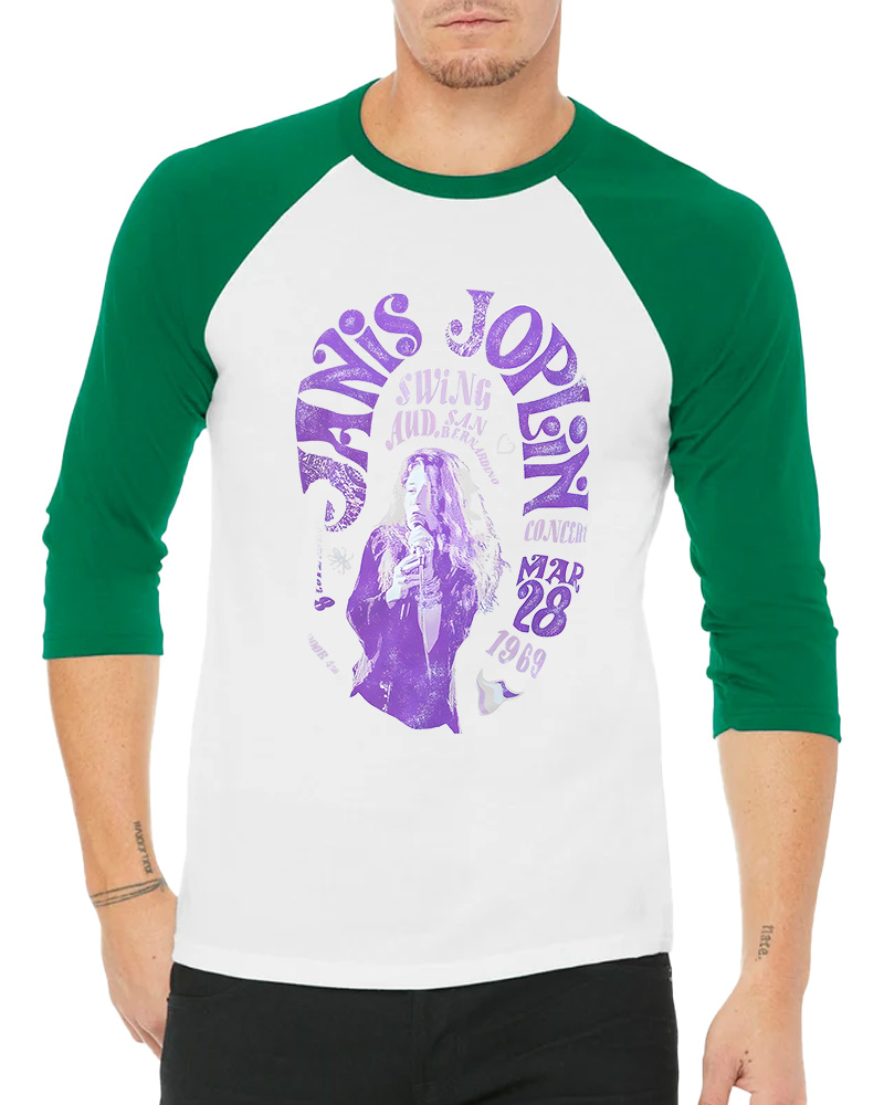 TheRetroTee JANIS JOPLIN - Swing Aud 1970s Long Sleeve Raglan T-Shirt