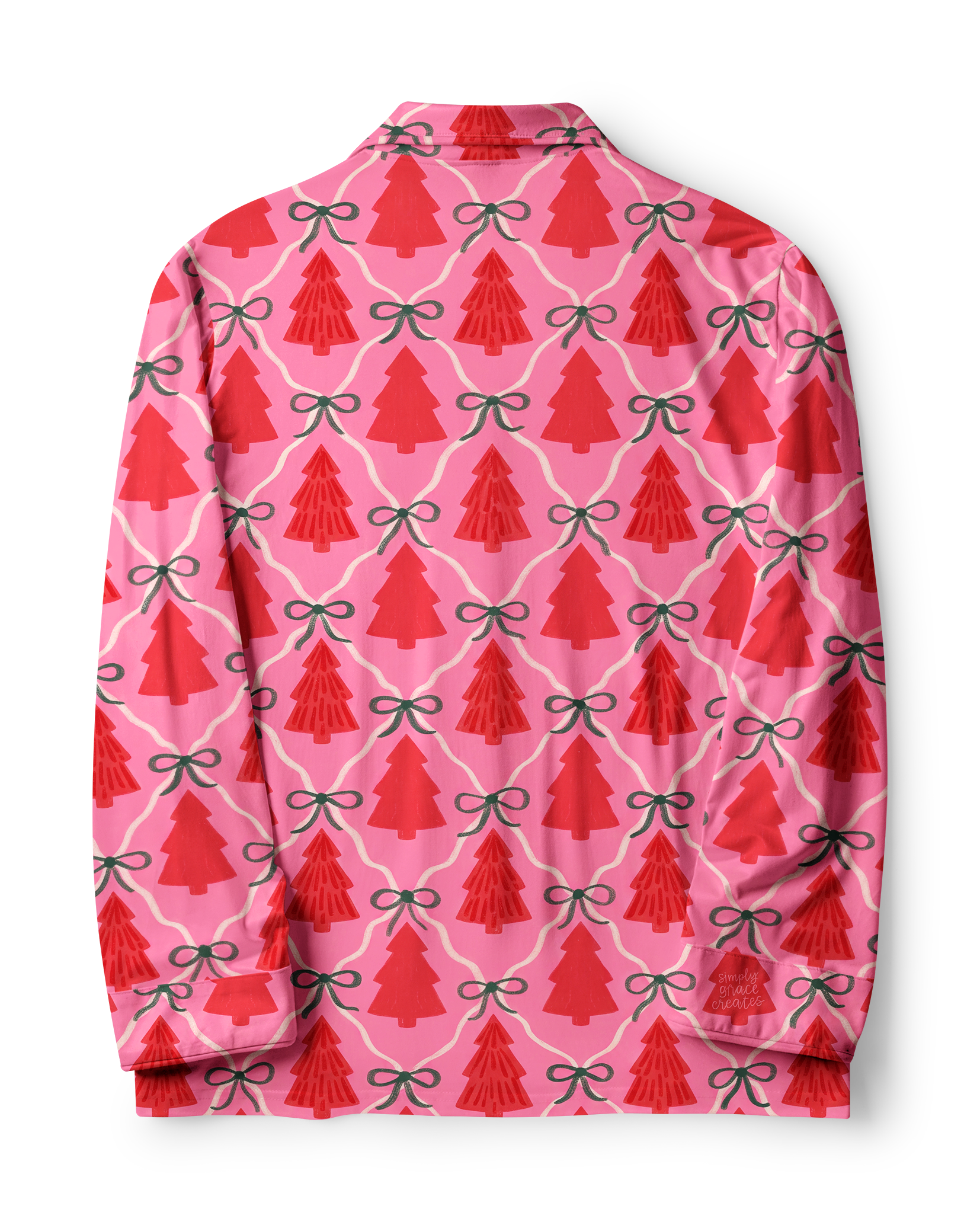 TheRetroTee Pink Tree Bow Lattice Vintage Pajama Set