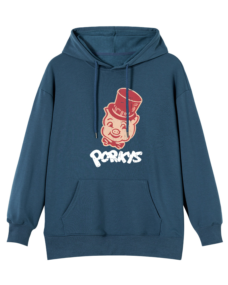 TheRetroTee Classic Whimsical Pig 1960s Cotton Hoodie