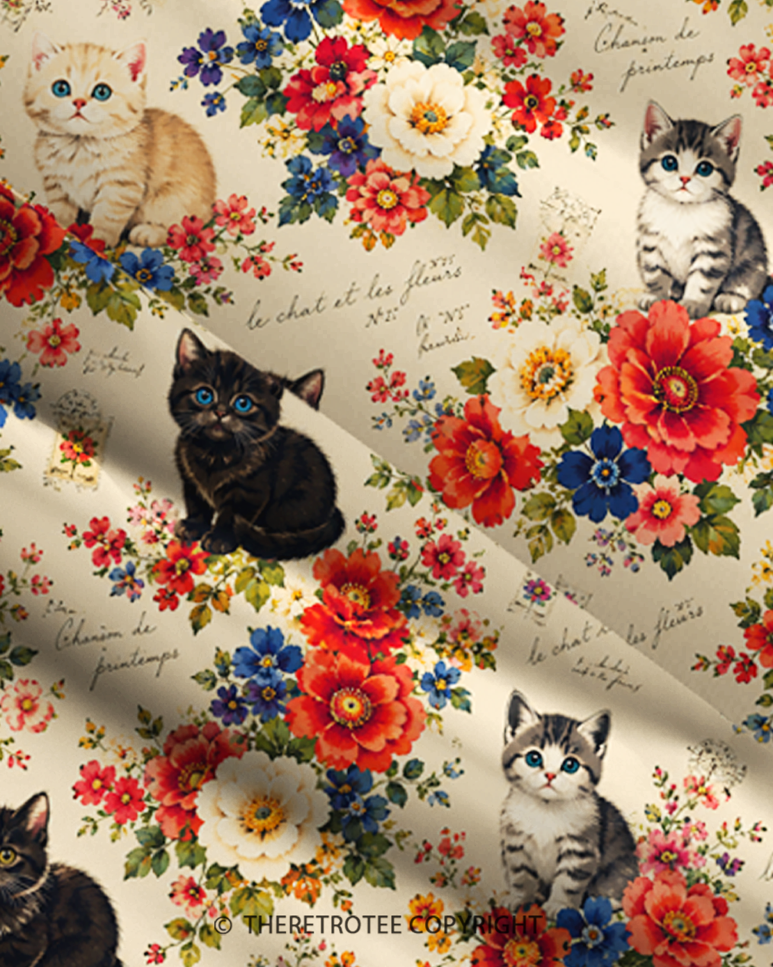 TheRetroTee Parisian Kitty Bouquet 1960s Strappy Maxi Dress