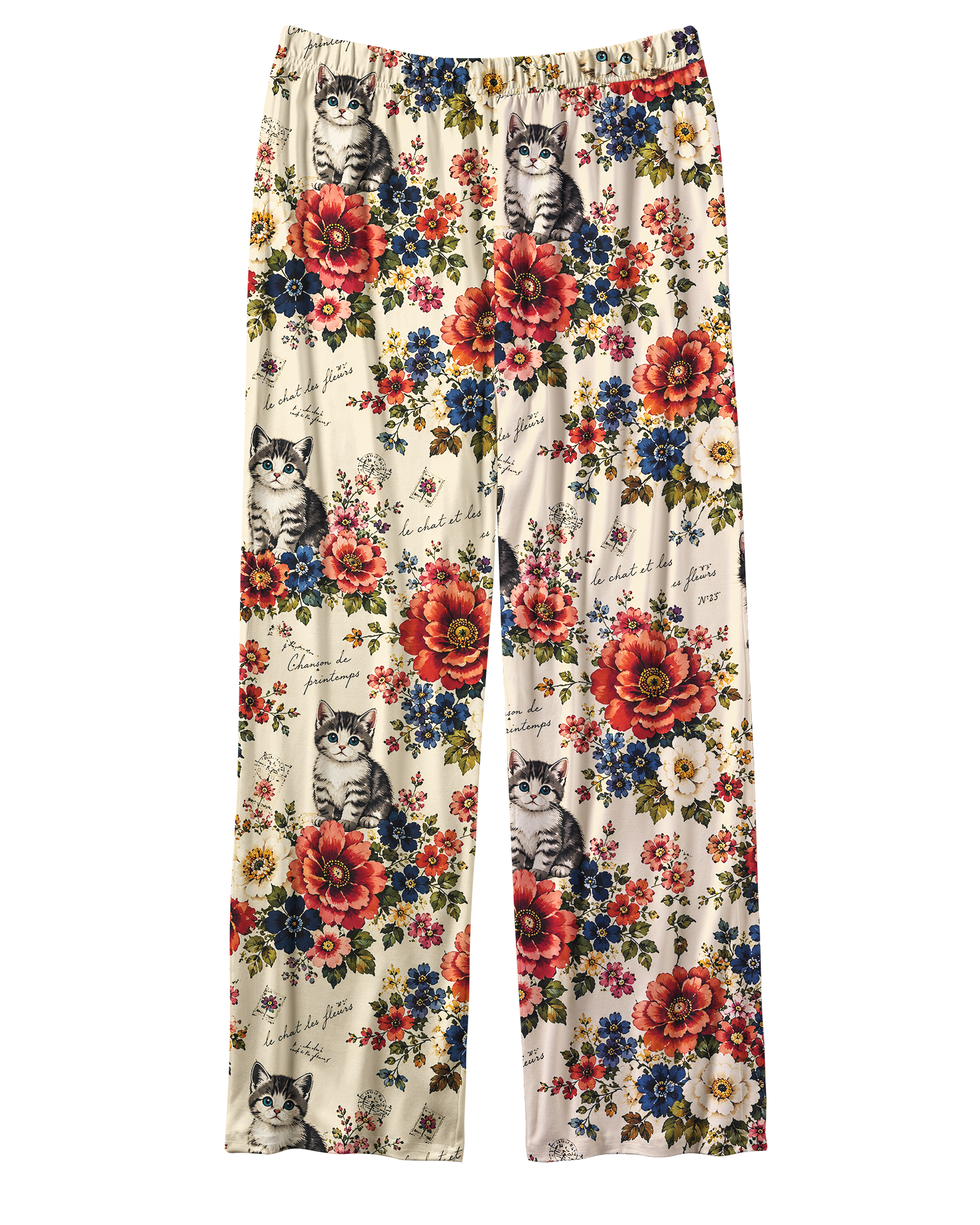 TheRetroTee Floral Kitten Script Vintage Pajama Set