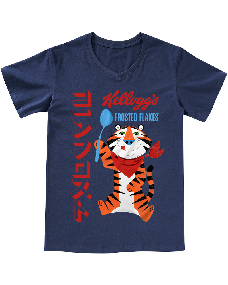 TheRetroTee Frosted Flakes Tony the Tiger Ringer 1960s V-neck T-Shirt