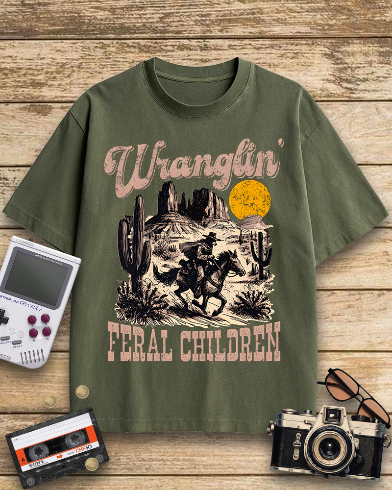 TheRetroTee Retro Wranglin' Feral Children Raccoon 1970s Cotton T-Shirt