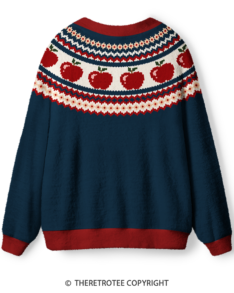 TheRetroTee Vintage 1970s Apple Orchard Fair Isle Unisex Cardigan Sweater