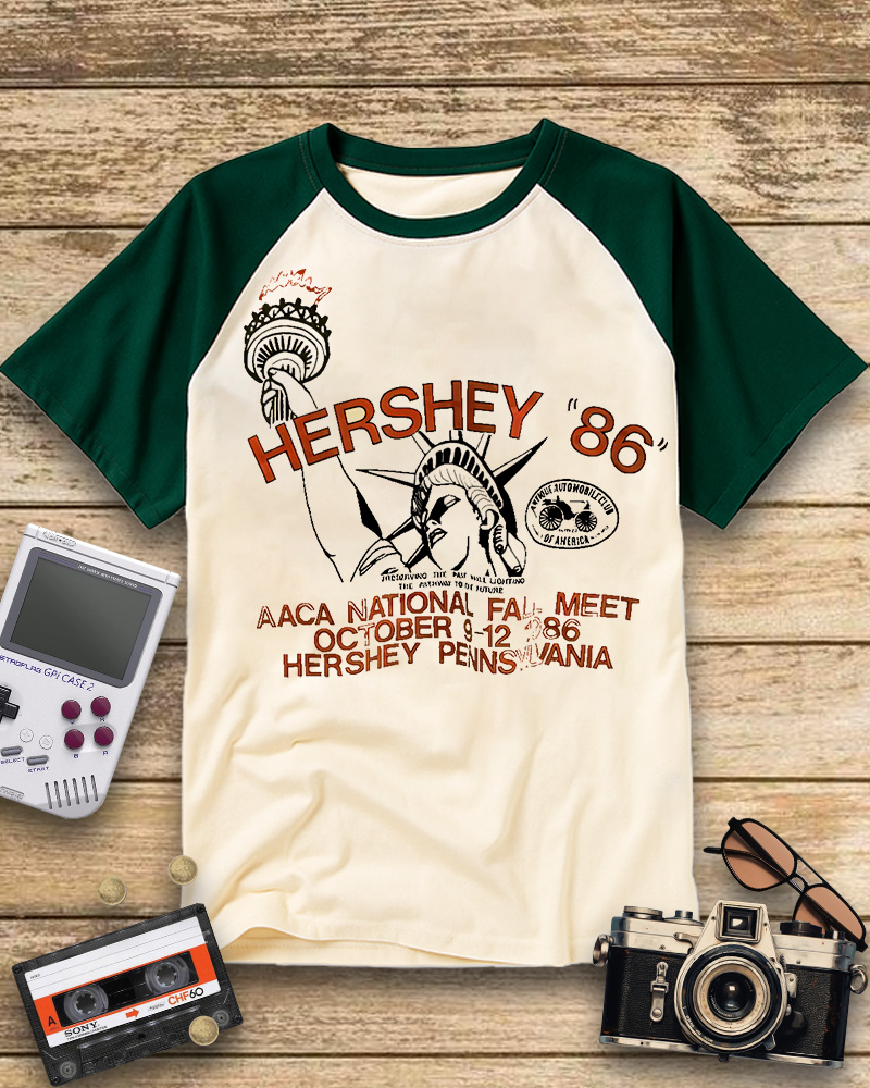 TheRetroTee 1986 Antique Auto Club Meet Hershey Raglan Baseball T-Shirt