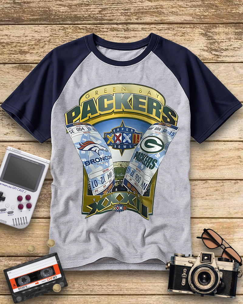 TheRetroTee 1998 Green Bay Packers Super BowlRaglan  Baseball T-Shirt