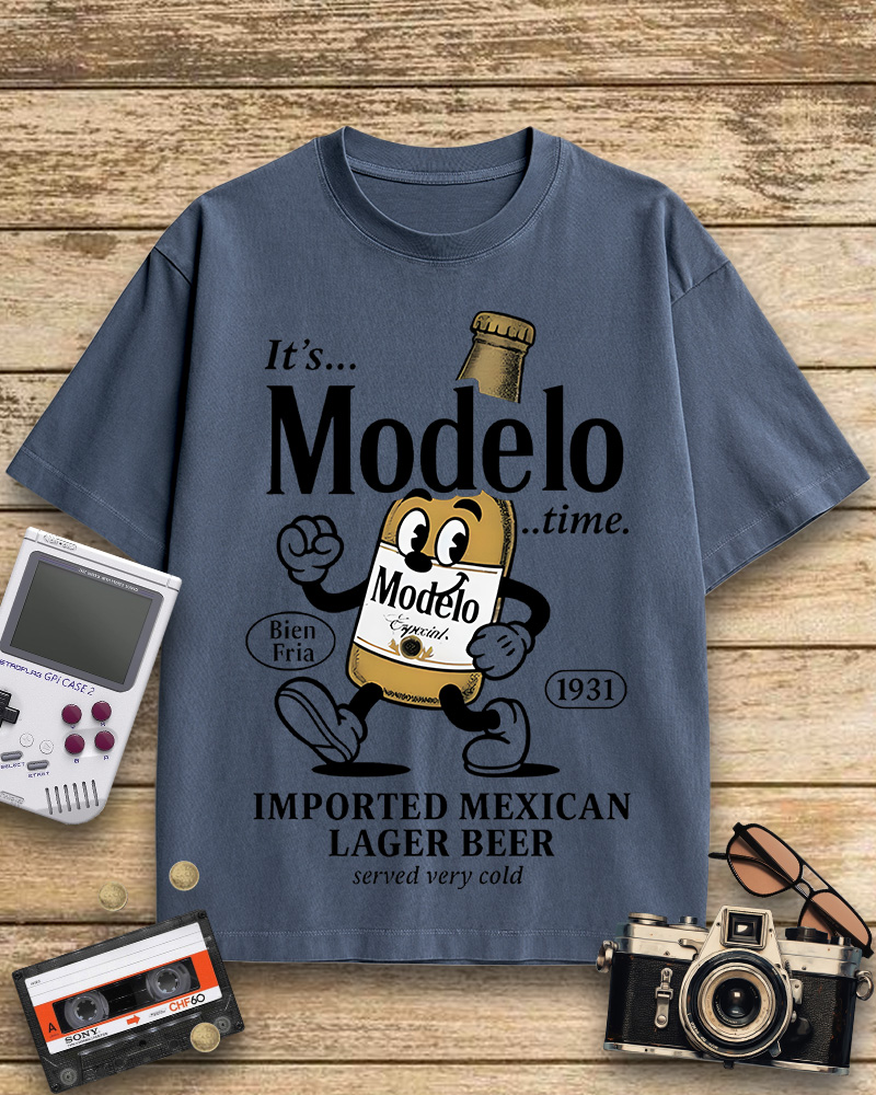 TheRetroTee Modelo Time Beer 1950s Cotton T-Shirt