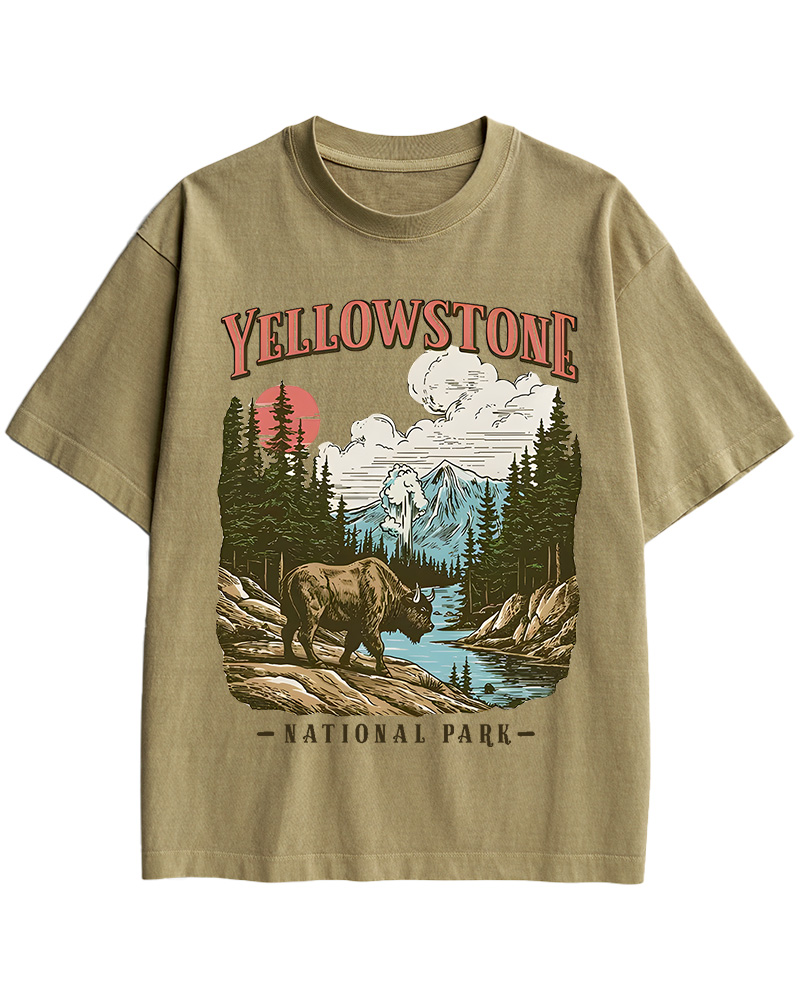 TheRetroTee Yellowstone National Park Pin-Up Cotton T-Shirt