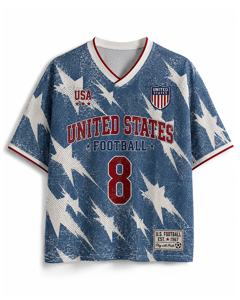 TheRetroTee TheRetroTee USA-Inspired Vintage Patriotic Star Print #8 Mesh Jersey