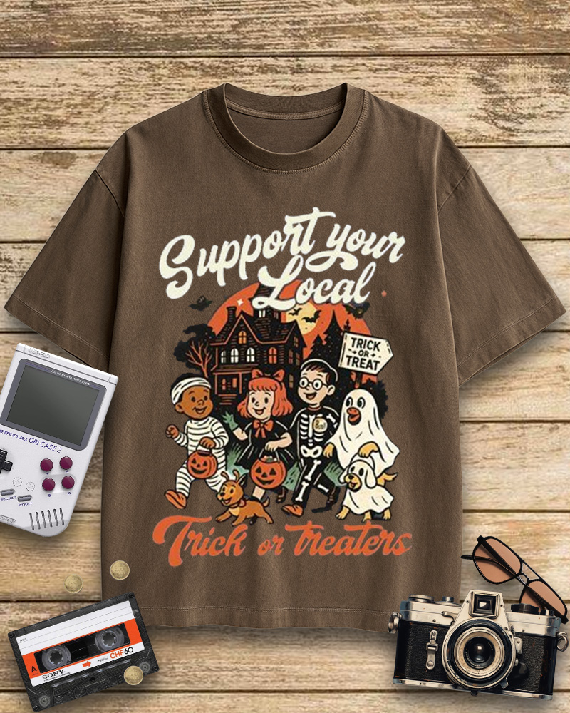 TheRetroTee Support Your Local Trick or Treaters 1960s Cotton T-Shirt