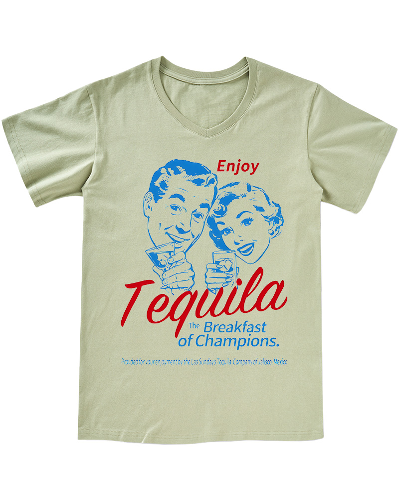 TheRetroTee Enjoy Tequila The Breakfast Of Champions V-neck T-Shirt