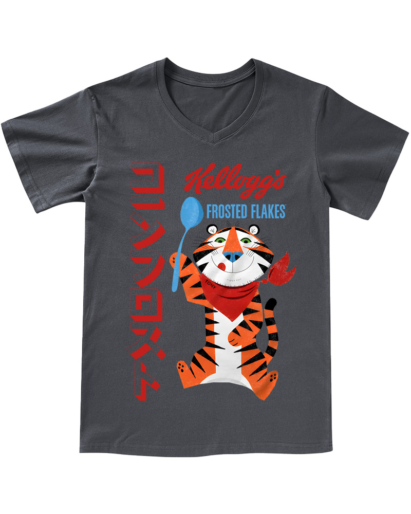 TheRetroTee Frosted Flakes Tony the Tiger Ringer 1960s V-neck T-Shirt
