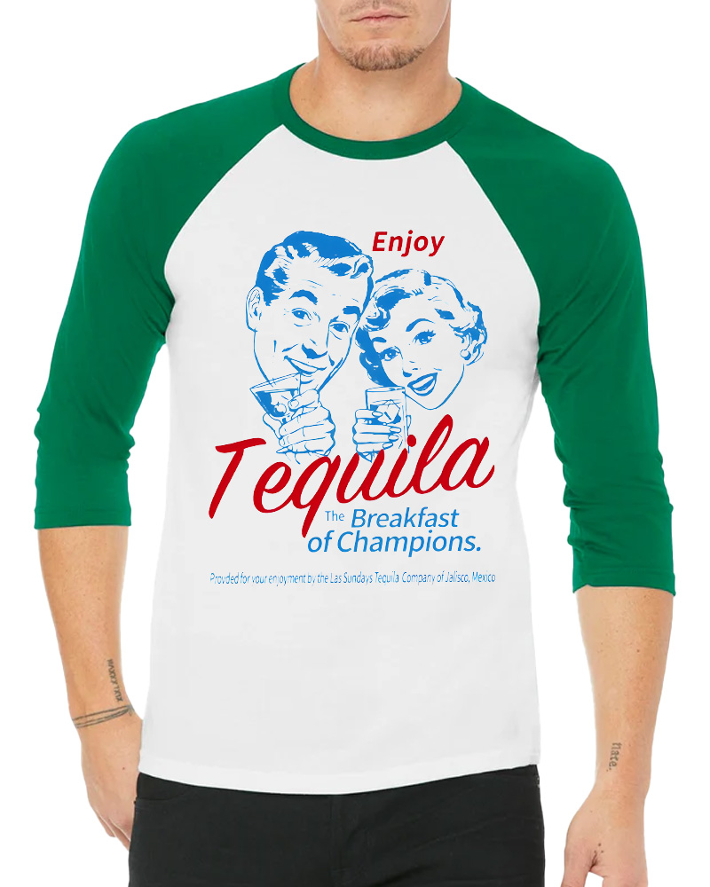 TheRetroTee Enjoy Tequila The Breakfast Of Champions 1950s Long Sleeve Raglan T-Shirt