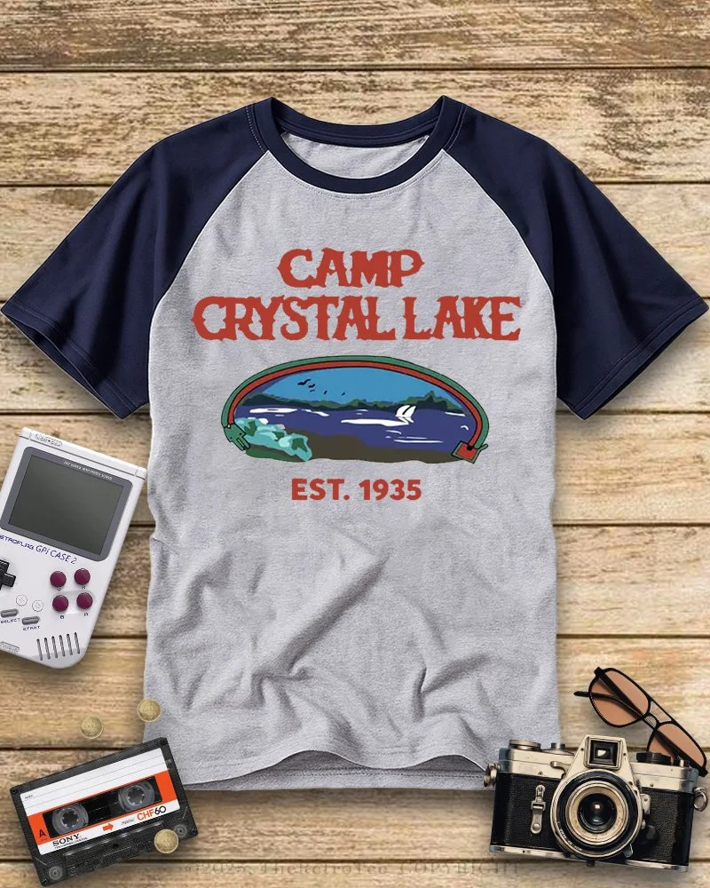 TheRetroTee Friday the 13th Jason Voorhees Horror 1985 Raglan Baseball T-Shirt