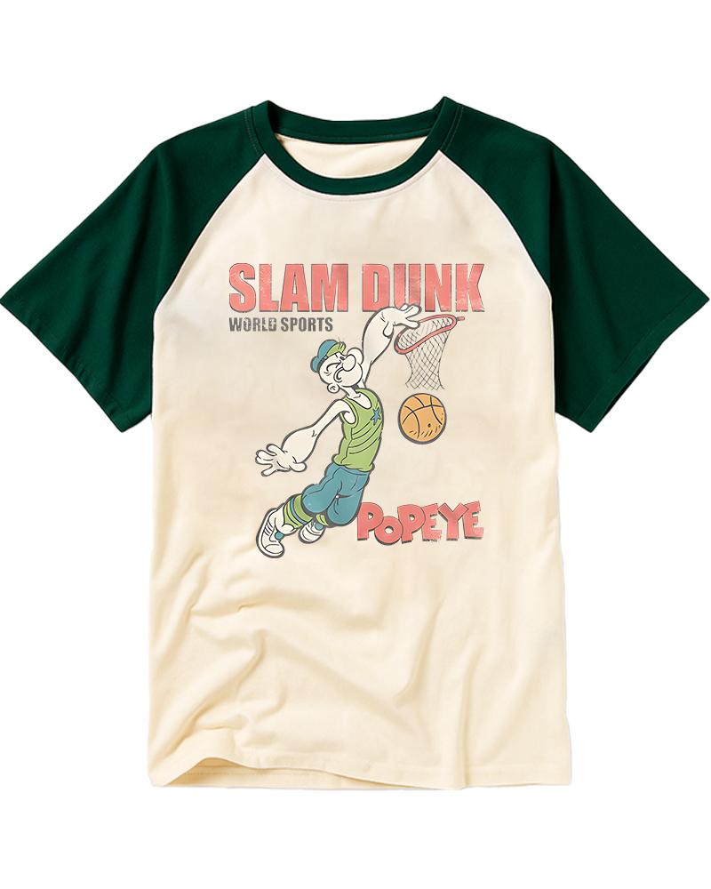 TheRetroTee Slam Dunk Popeye Raglan Baseball T-Shirt