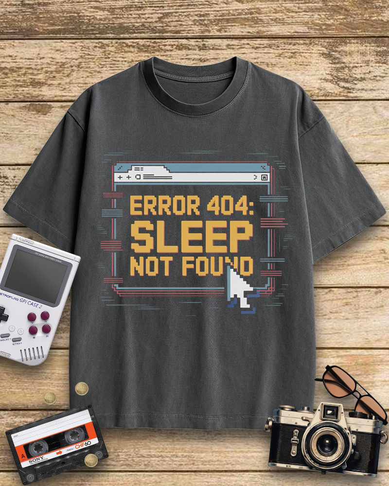 TheRetroTee Pixel Graphic Error 404 Sleep Not Found 1990s Cotton T-Shirt
