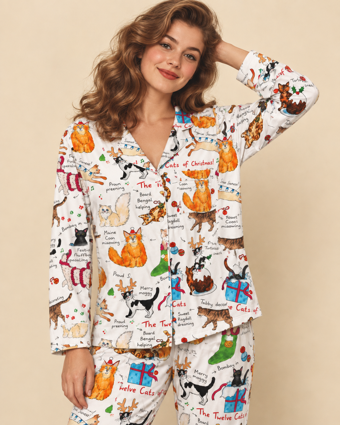 TheRetroTee Christmas Cats Story Vintage Pajama Set
