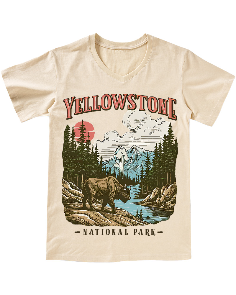 TheRetroTee Yellowstone National Park 1870s V-neck T-Shirt