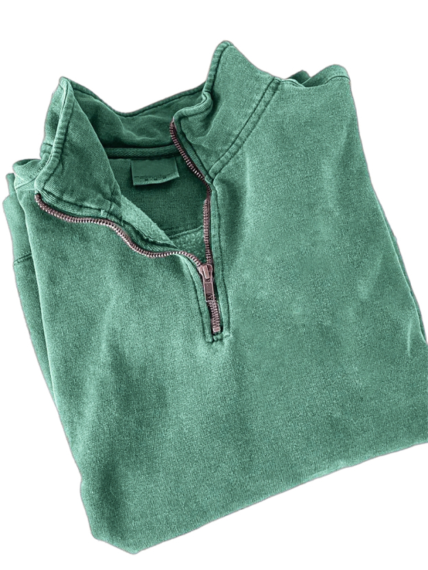 Men's Quarter Zip Distressed Washed Cotton Zipper Long Sleeve Sweatshirt