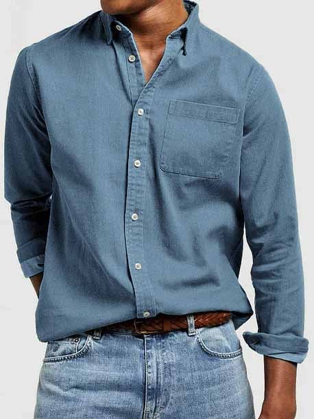 Men's Vintage Basics Washed Cotton Long Sleeve Pocket Shirt