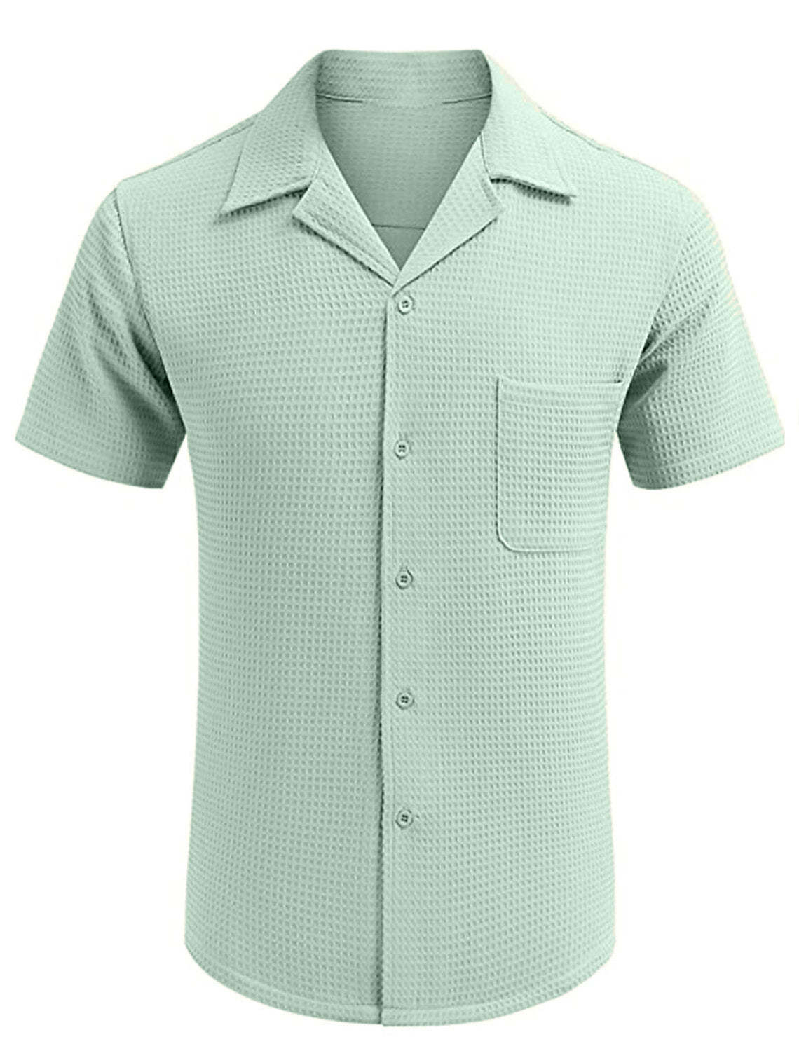 Men's Cuban Collar Pocket Waffle Weave Fabric Casual Comfort Daily Shirt