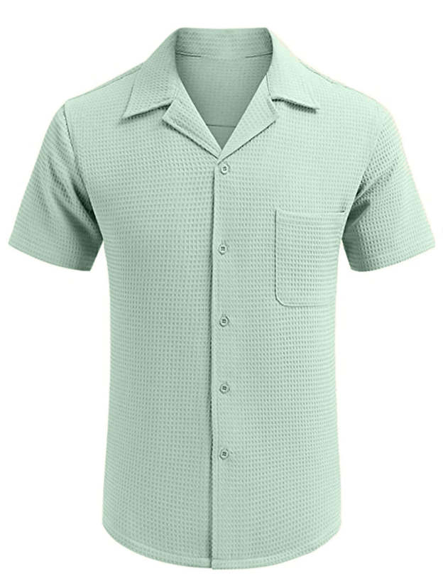Men's Cuban Collar Pocket Waffle Weave Fabric Casual Comfort Daily Shirt