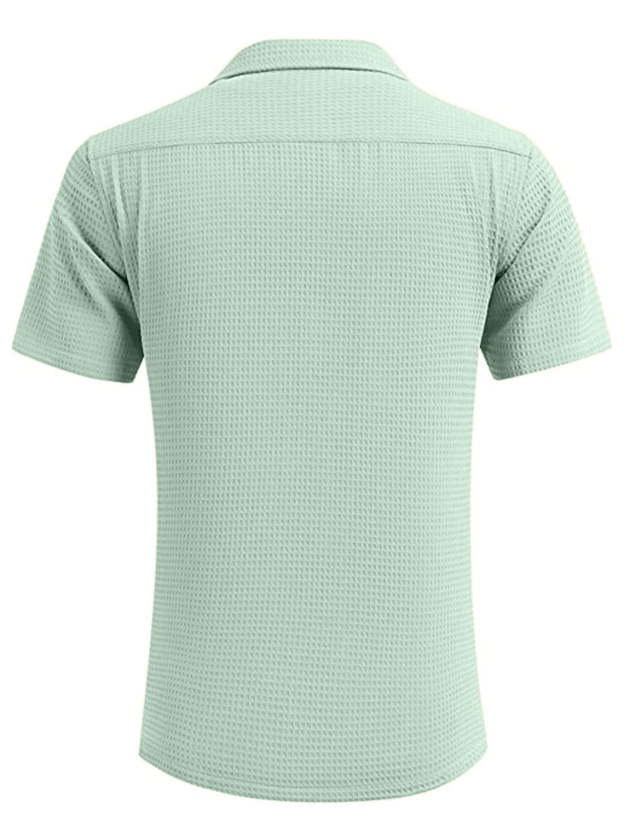 Men's Cuban Collar Pocket Waffle Weave Fabric Casual Comfort Daily Shirt