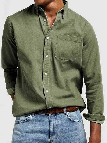 Men's Vintage Basics Washed Cotton Long Sleeve Pocket Shirt
