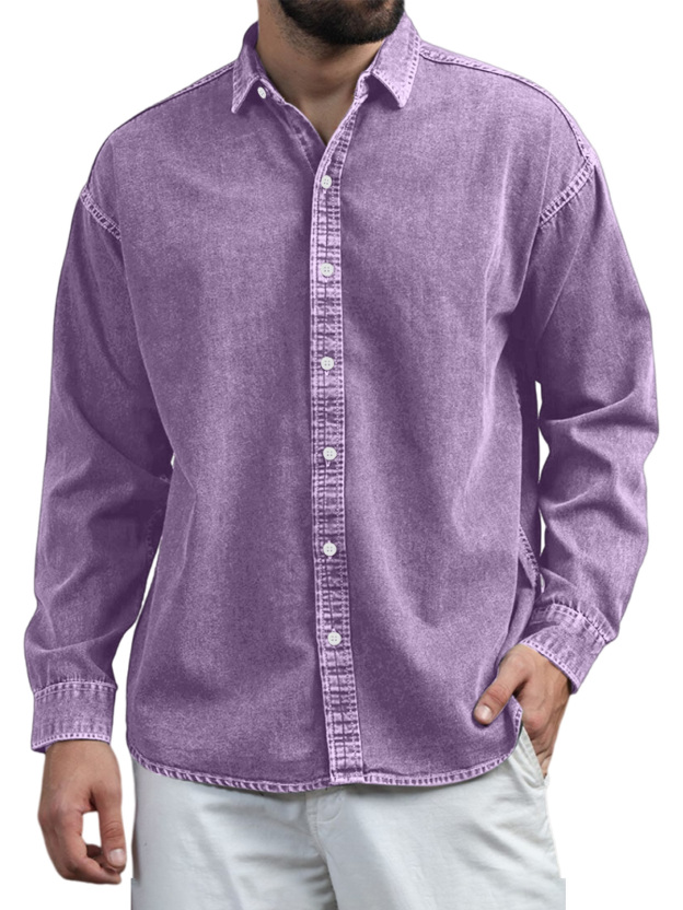 Men's Retro Casual Solid Color Lapel Long Sleeve Shirt