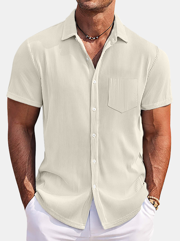 Men's Solid Color Loose And Comfortable Vertical Striped Short-sleeved Shirt