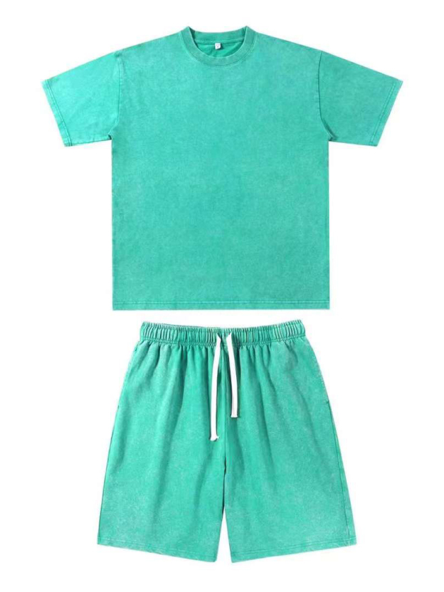 Men's Cotton Washed And Distressed Batik T-shirt Shorts 2-piece Set