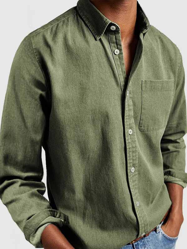 Men's Basics Vintage Washed Pocket Long Sleeve Shirt